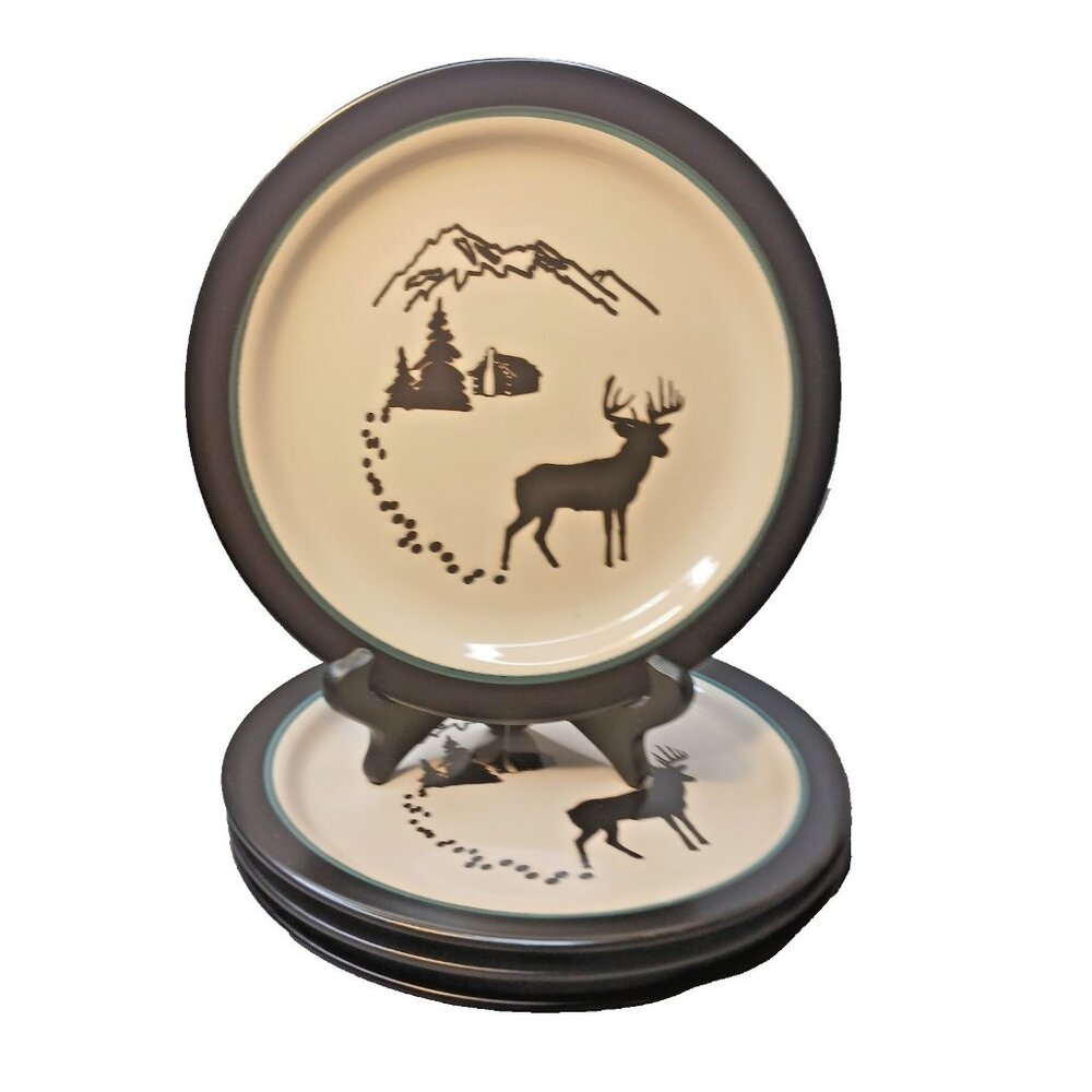 4 Salad Plates TImberline Bass Pro Shops White River Deer and Cabin Motif